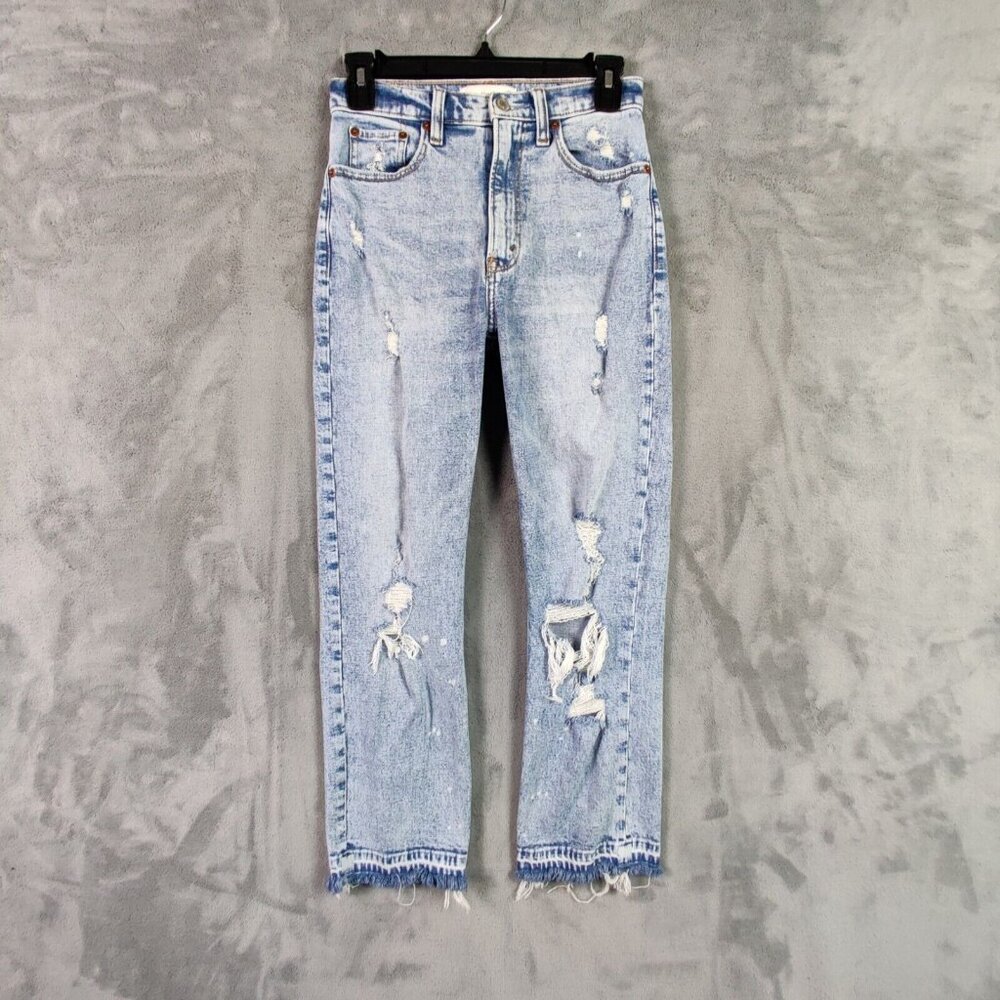 Abercrombie & Fitch Jeans Women 24 Blue Ankle Straight High Rise Denim Ripped